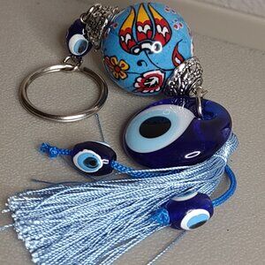 Colorful Heavy Blue Eyeball And Tassel Keychain